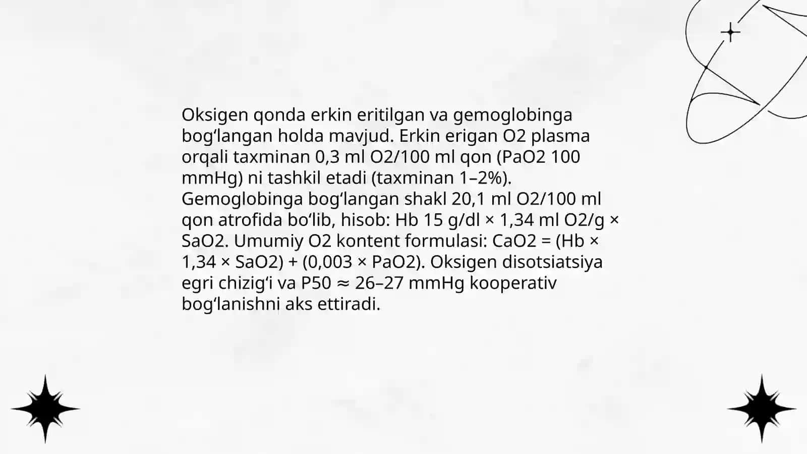 Oksigenning qonga erkin eritilgan va gemoglobinga bog‘langan shakllari 3