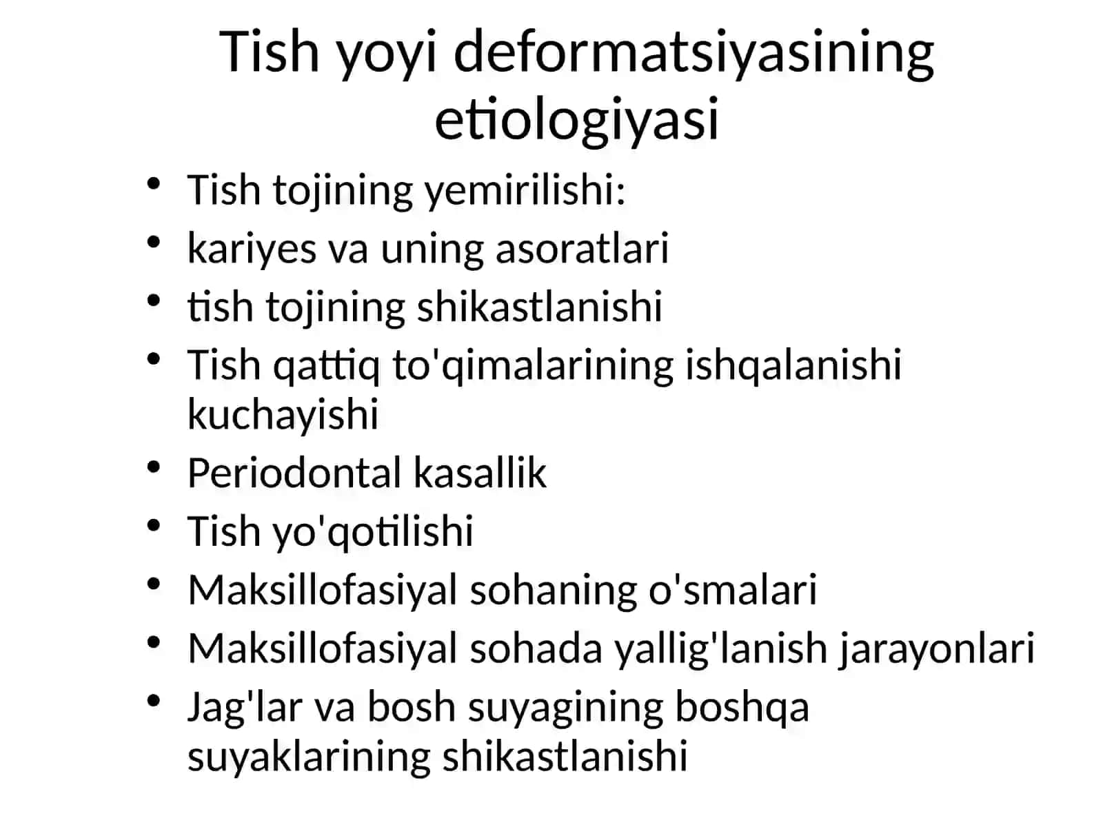 Tish qatorlarining ikkilamchi  deformatsiyasi. Uning etiopatogenezi. Klinikasi va davolash usullari. 3
