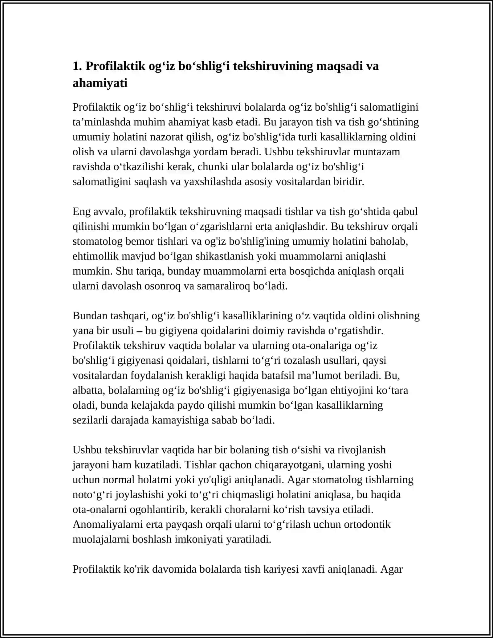 BOLALARDA OGʻIZ BOʻSHLIGʻI PROFILAKTIK KOʻRIGINI OʻTKAZISH 3