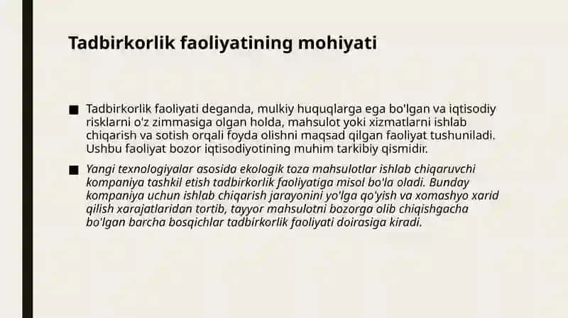 Tadbirkorlik faoliyati. Tadbirkorlik kapitali va uning aylanishi 3