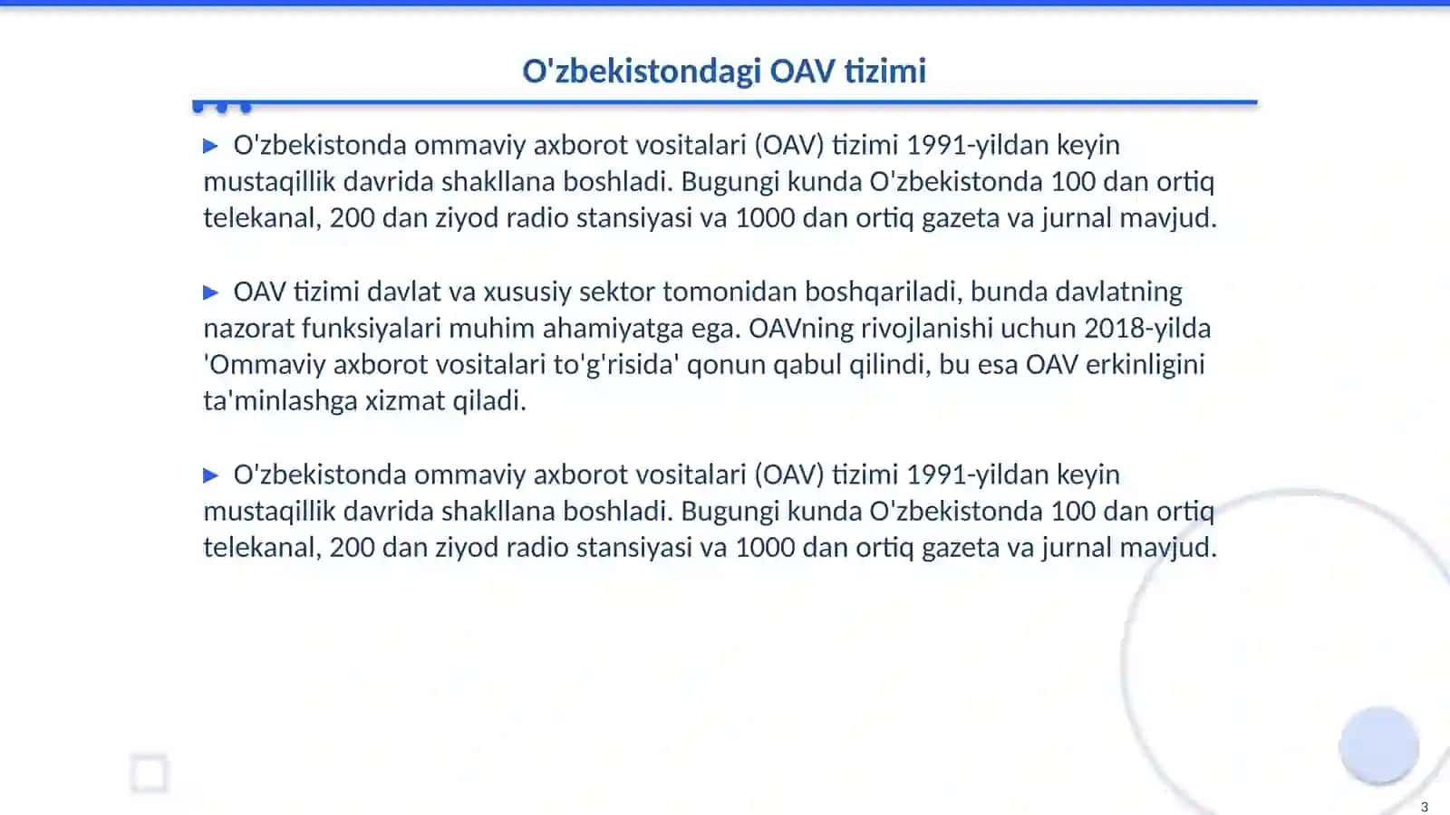 O'ZBEKISTON RESPUBLIKASIDA OAV FAOLIYATI 3