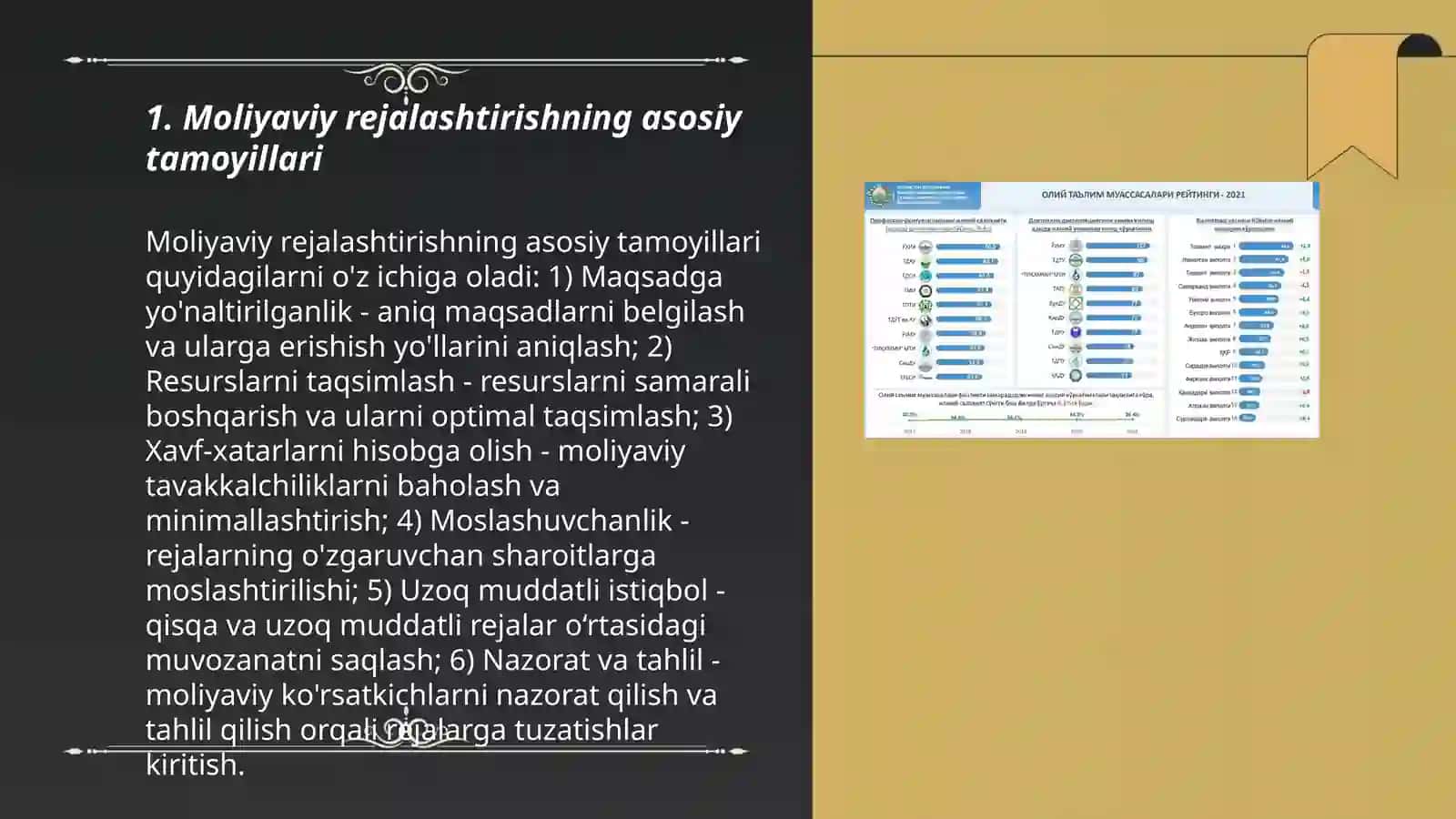 Moliya tizimi va moliyaviy boshqaruv, rejalashtirish va tartibga solish 3