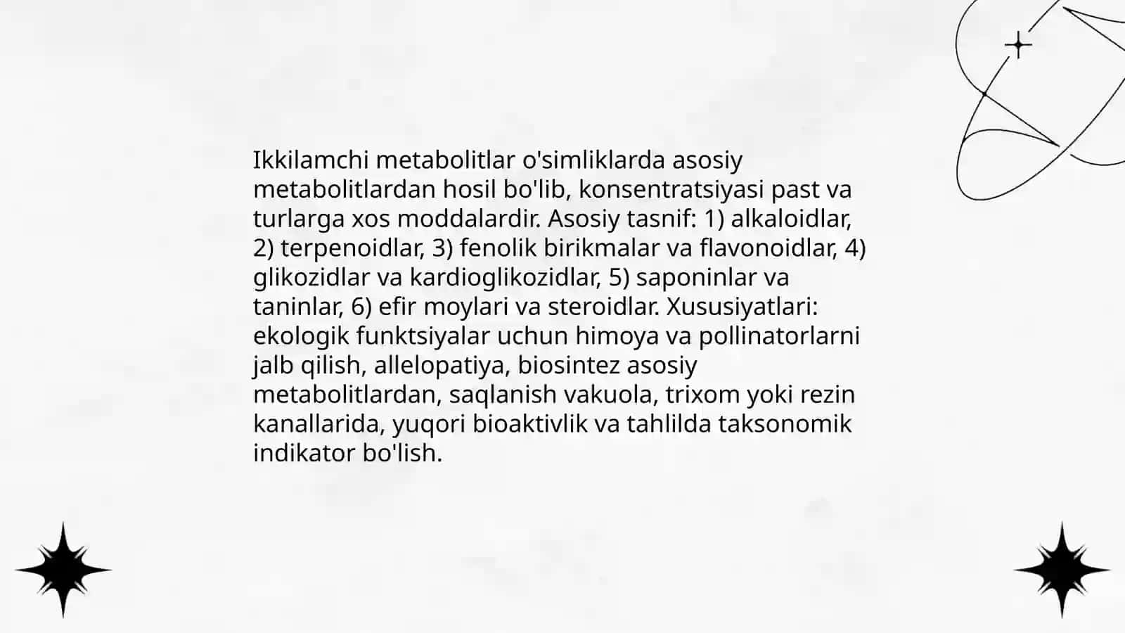 Ikkilamchi metabolitlarning tasnifi va umumiy xususiyatlari 3
