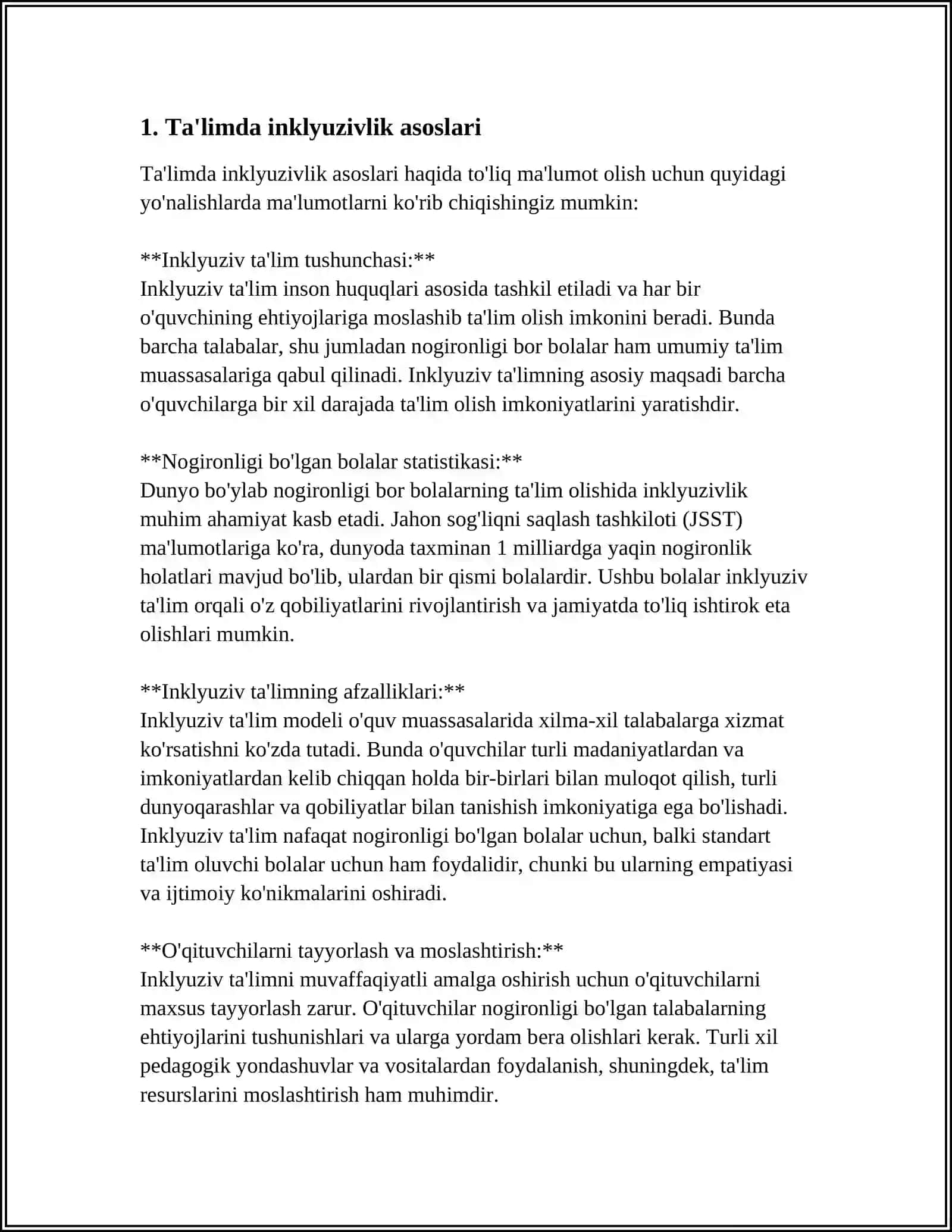 INKLYUZIV TA'LIMGA KIRITILISHNING ASOSIY TAMOYILLARI VA ULARNING MAZMUNI 3