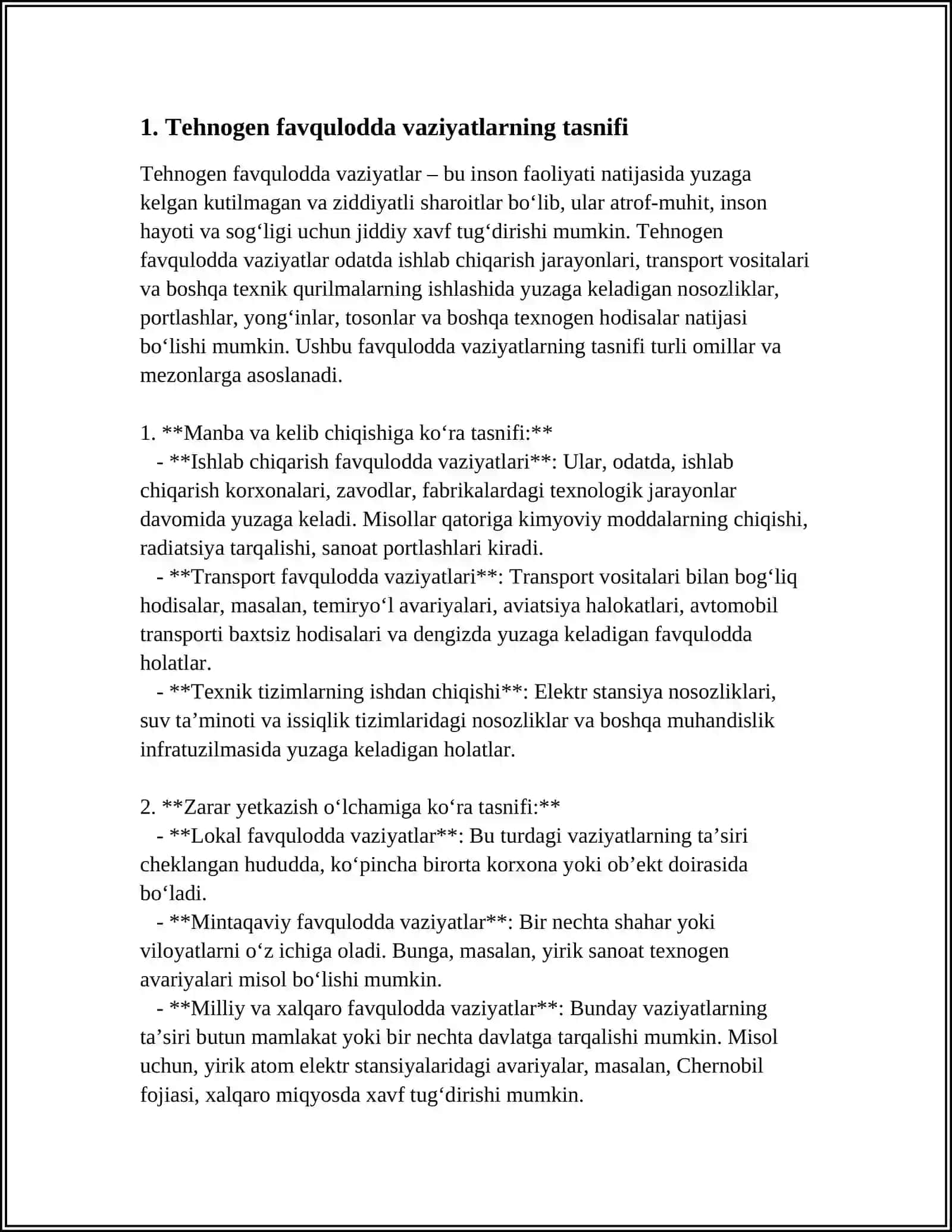 TEHNOGEN XUSUSIYATLI FAVQULOTDA VAZIYAT VA ULARDAN MUHOFAZA QILISH 3