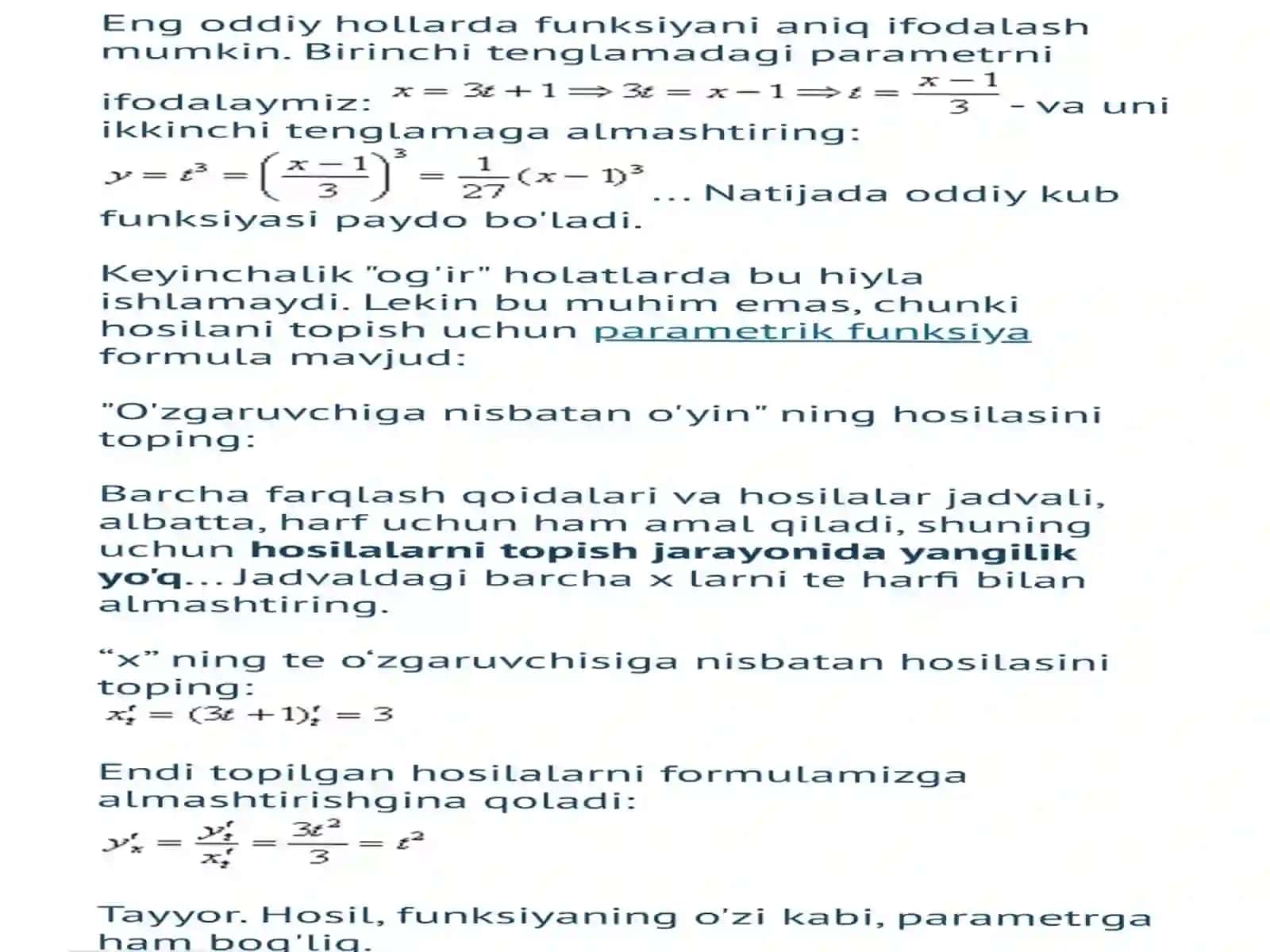 Parametrik shaklda funksiya 3