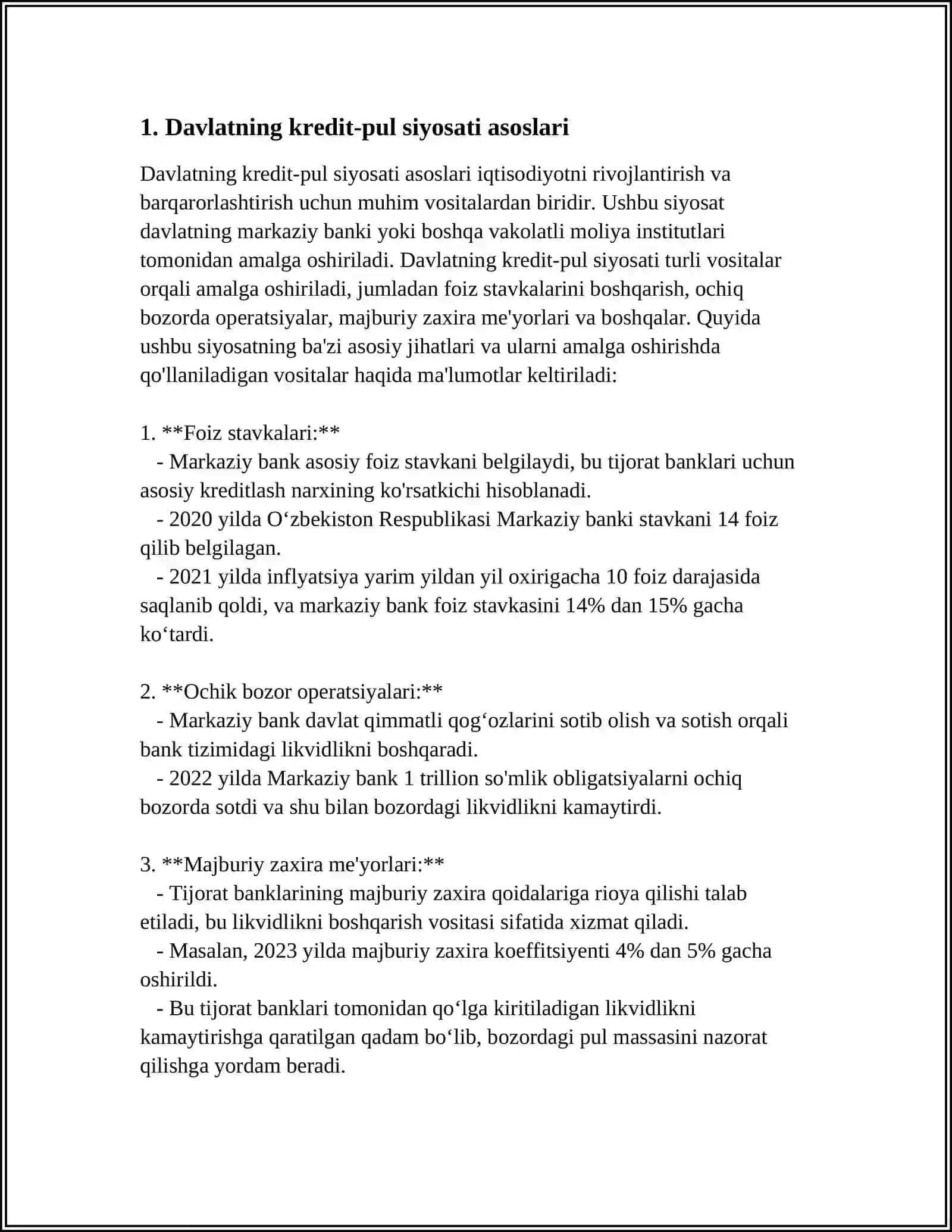 DAVLATNING KREDIT-PUL SIYOSATI, UNING DASTAKLARI VA AMALGAM OSHIRISH VOSITALARI 3