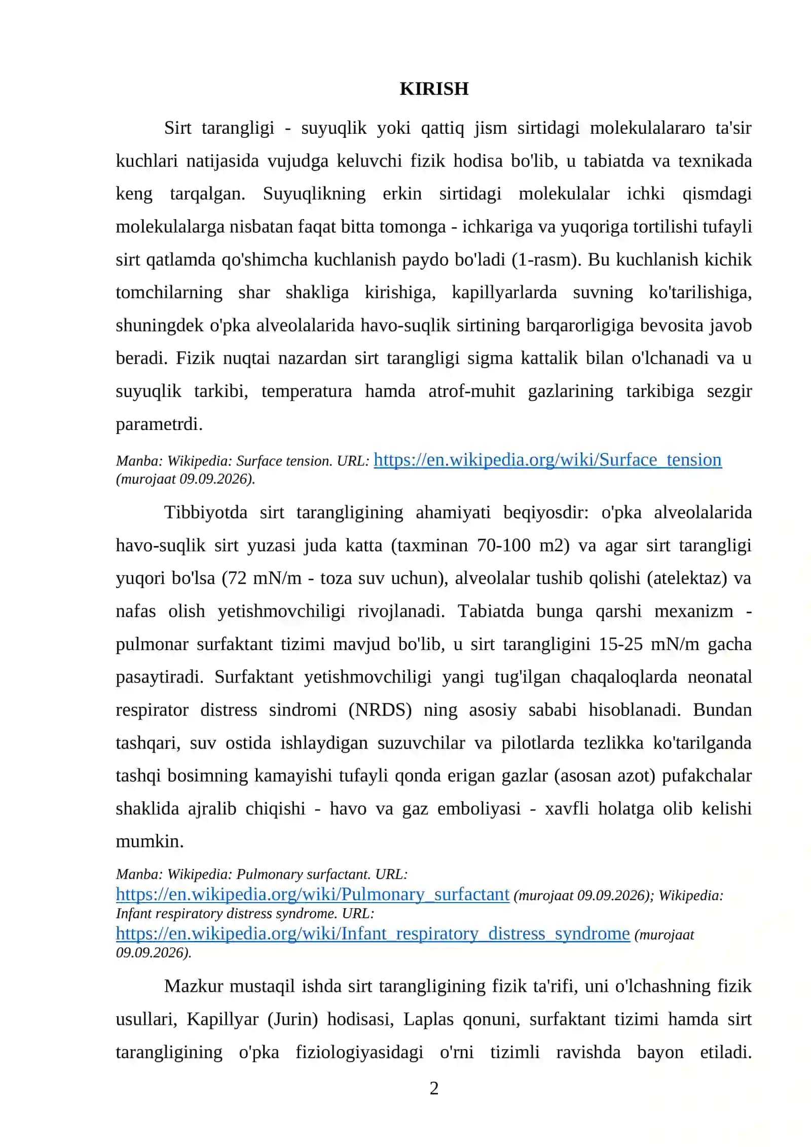 MUSTAQIL ISH SIRT TARANGLIK HODISASI VA UNDAN TIBBIYOTDA FOYDALANISH. HAVO VA GAZ EMBOLIYASI 3