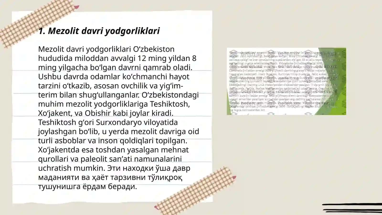Mezolit va neolit davri yodgorliklari haqida maʼlumot toʼplash 3