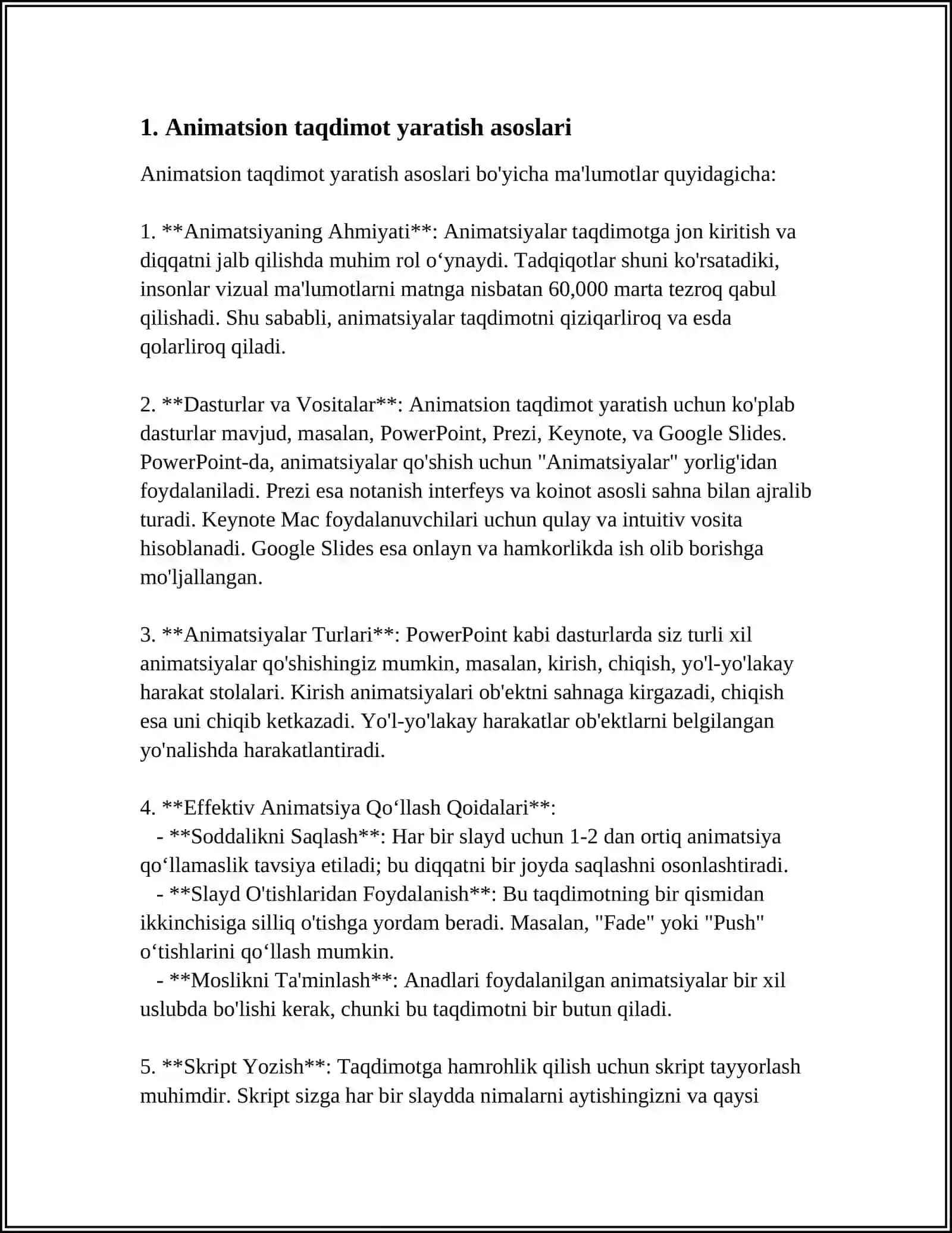 TAQDIMOT DASTURI ORQALI SOHA BOʻYICHA ANIMATSION TAQDIMOTLAR TAYYORLASH 3