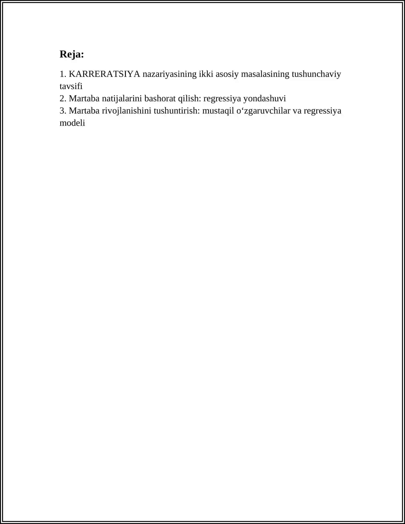 KARRERATSIYA'' NAZARIYASINING IKKI ASOSIY MASALASI. REGRESSION TAHLIL 3