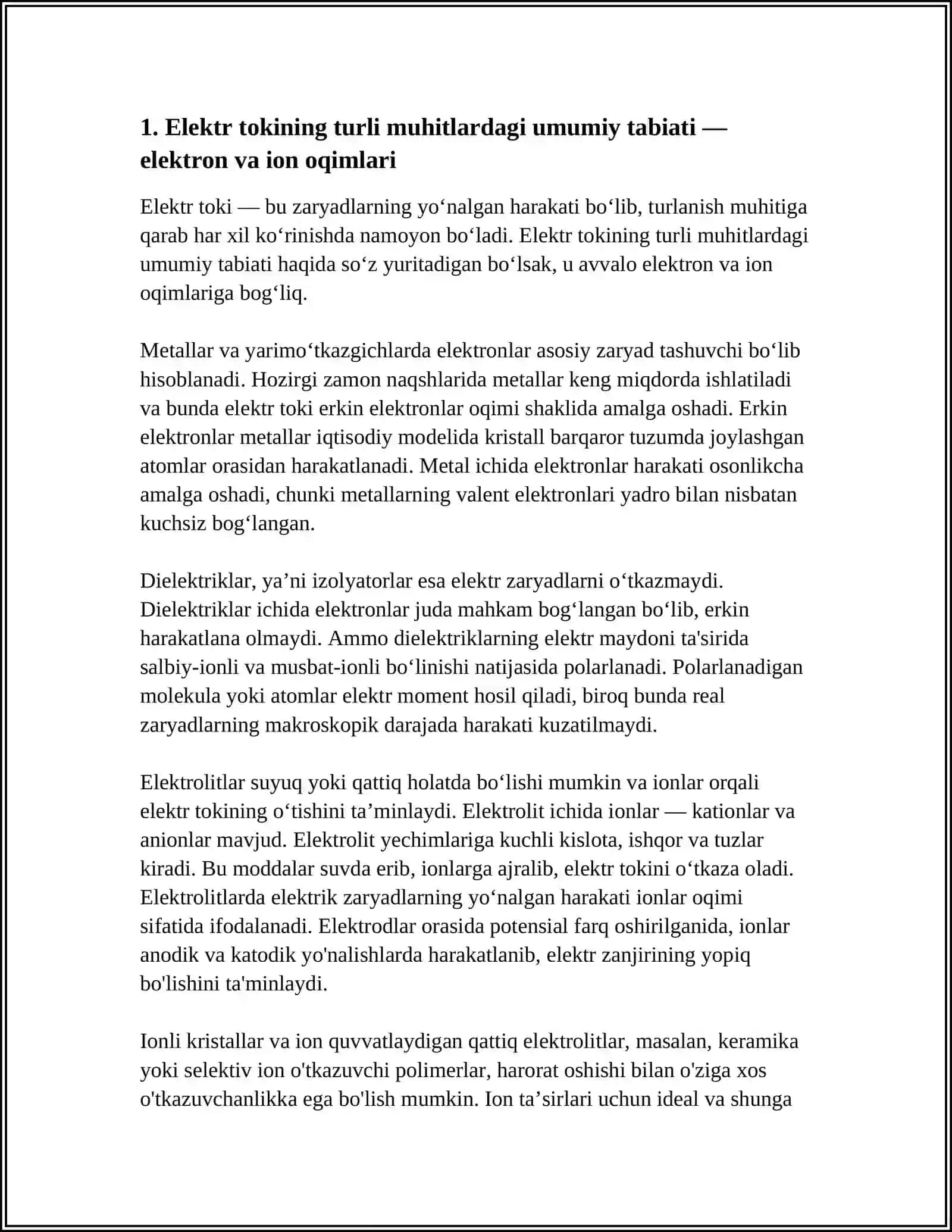 Elektr tokinin turli muhitdagi tabiati 3