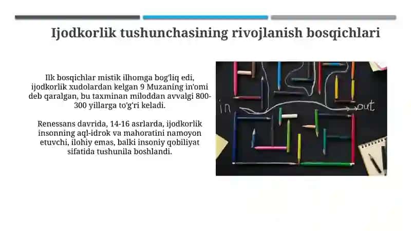 Ijodkorlik tushunchasining rivojlanish bosqichlari 3
