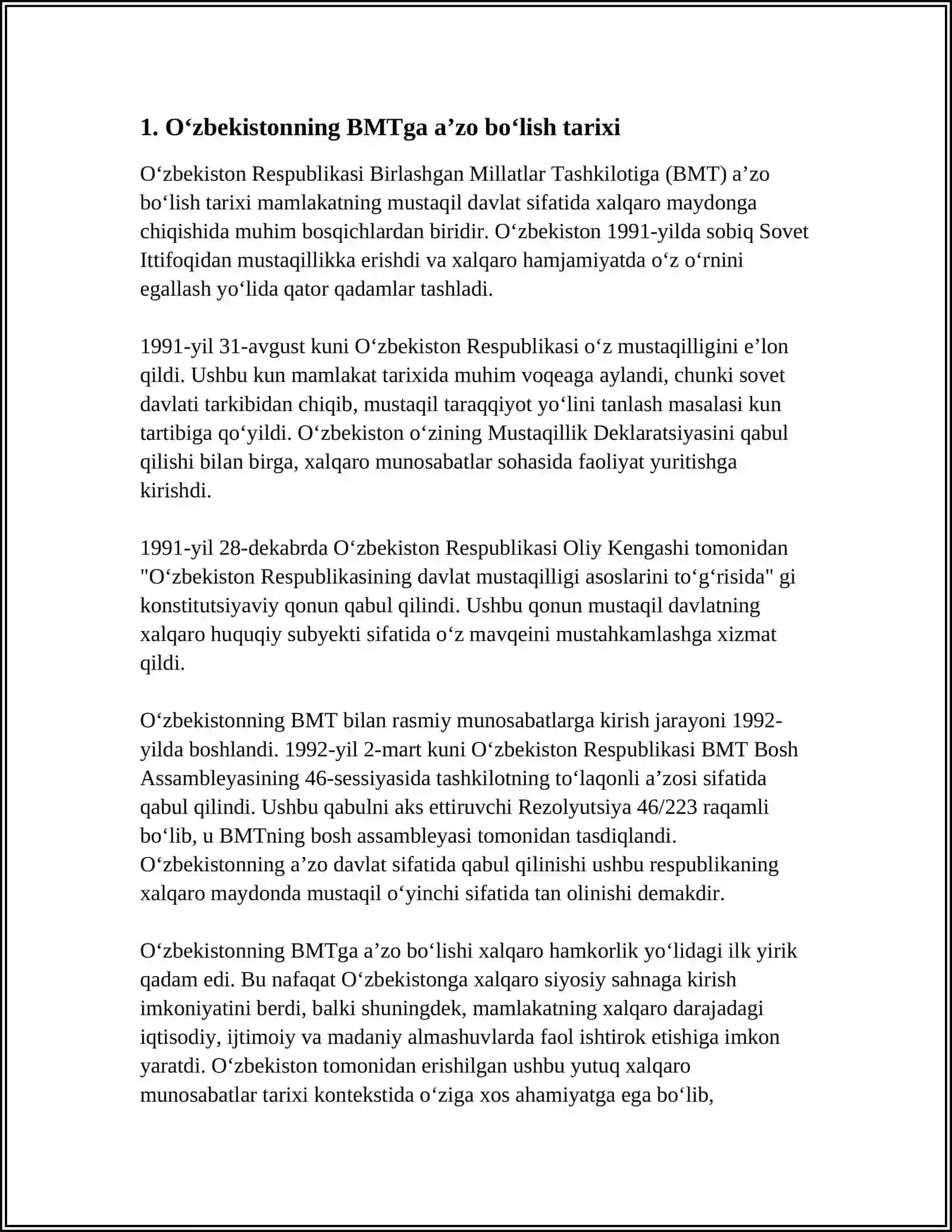 O‘zbekistonning BMT bilan hamkorlik aloqalari 3