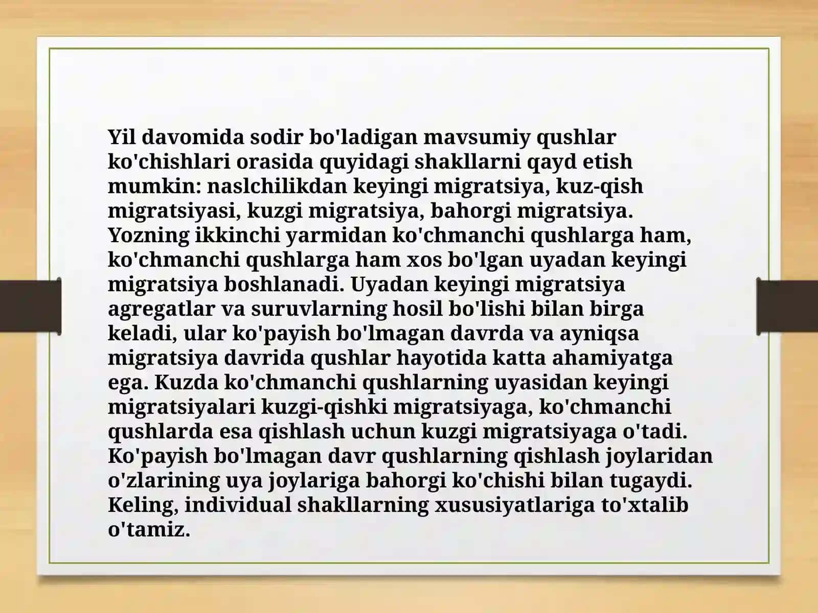 Qushlar hayotida mavsumiylik, uning sabablari va ahamiyati 3
