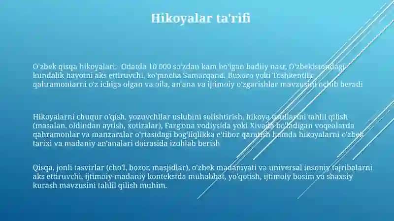 Hikoyaning janr xususiyatlari va o’rganish usullari 3