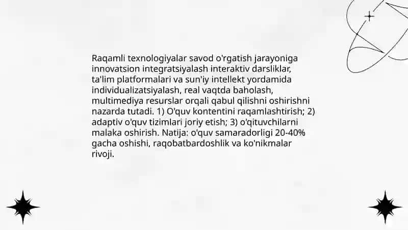Raqamli texnologiyalar savod o'rgatish jarayoniga innovatsion integratsiyalash 3
