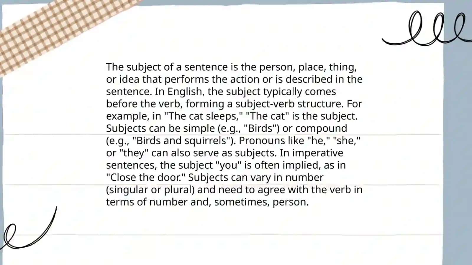 Plan: Subject of a Sentence 3