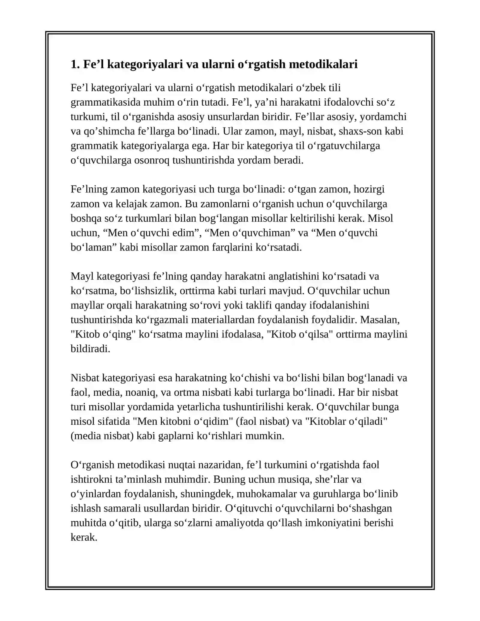 FE’LNI OʻRGANISH METODIKASI. OLMOSHNI OʻRGANISH METODIKASI 3