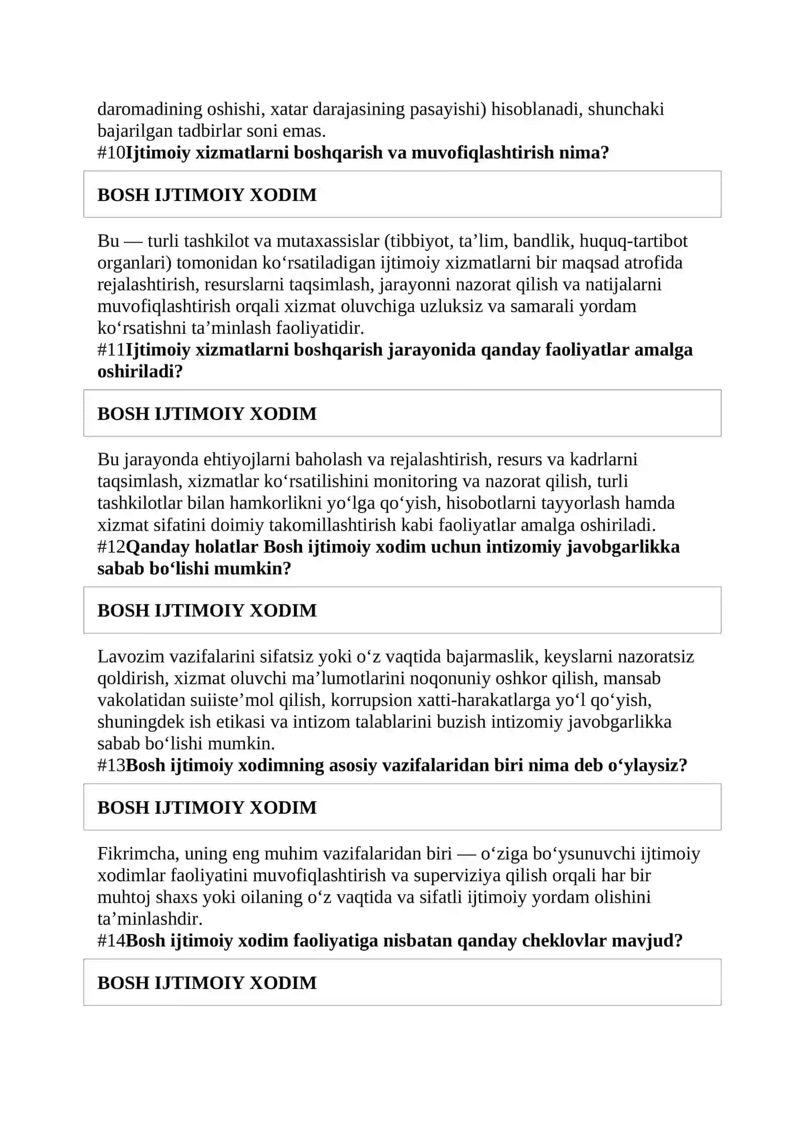 Ijtimoiy Xodim — Suhbat Savollari 3