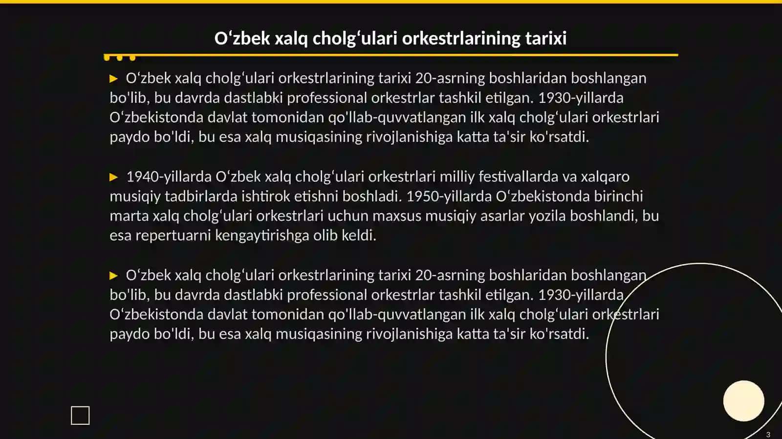 Oʻzbek xalq cholgʻulari orkestrlarining rivojlanishi va repertuar kengayishi 3