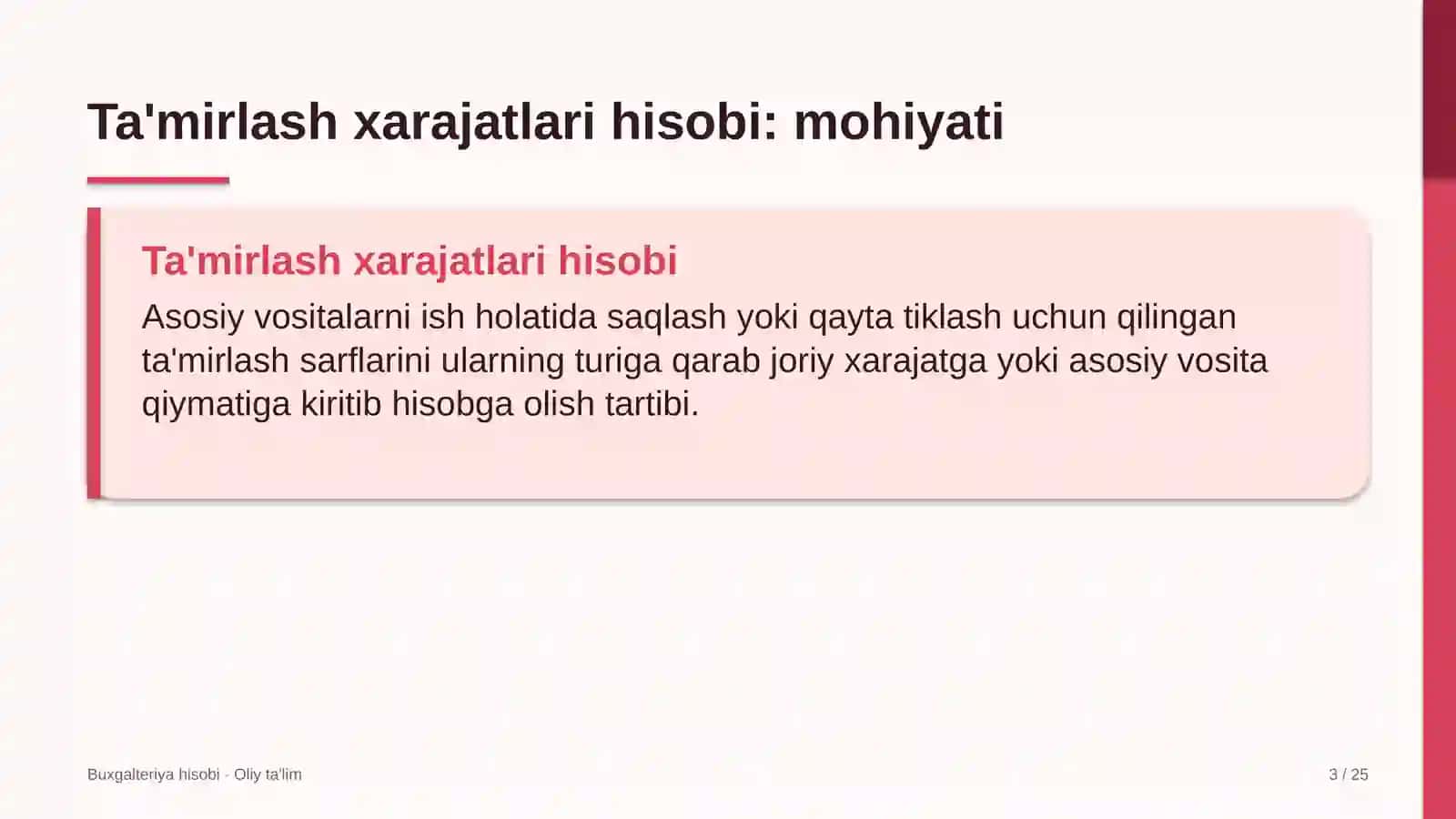 texnik qo'llab quvvatlash xizmatlarida ta'mirlash xarajatlari hisobi 4077 3
