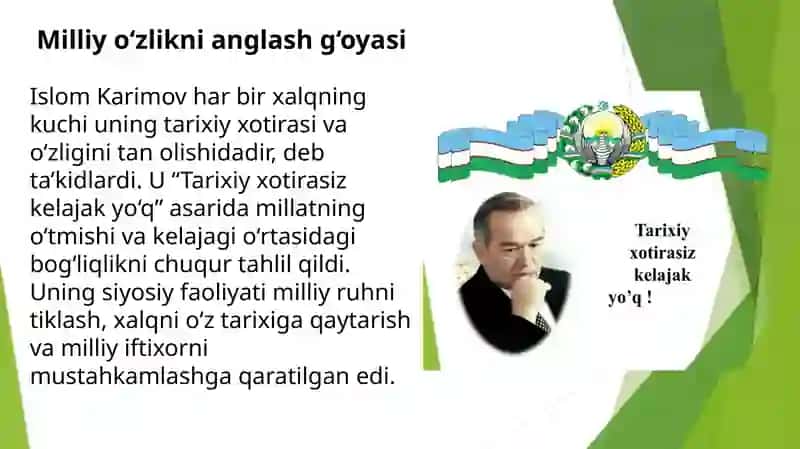 O‘zbekiston Respublikasining Birinchi Prezidenti Islom Karimovning ajdodlar merosi va milliy qadriyatlarni tiklash borasidagi xizmati 3