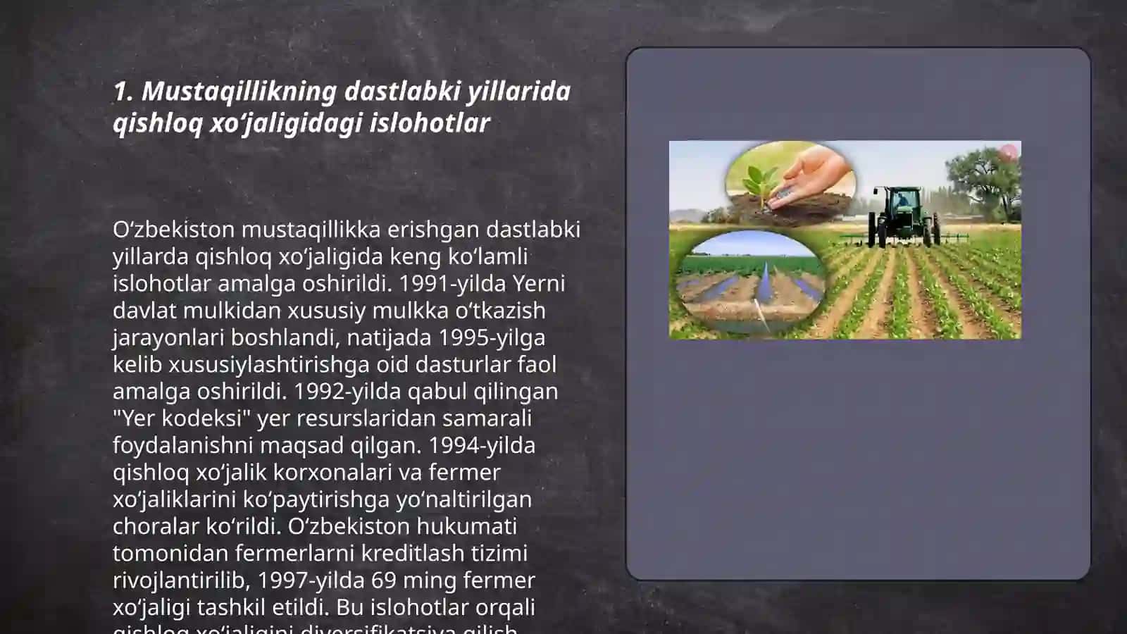 Mustaqillik yillarida qishloq xoʻjaligi va sanoat sohasidagi oʻzgarishlar 3
