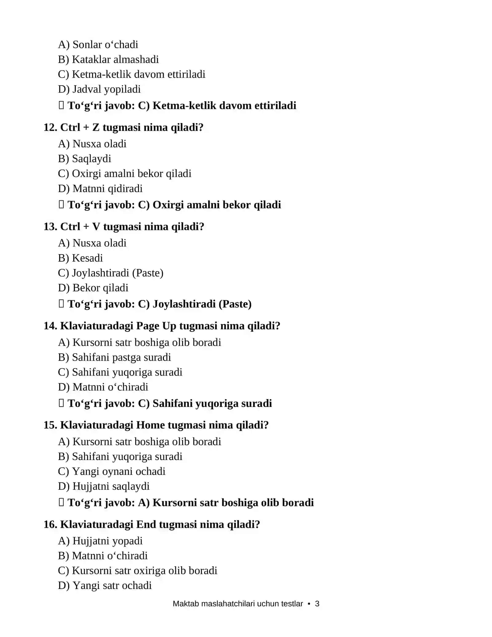 MAKTAB MASLAHATCHISI LAVOZIMI UCHUN  18-19 MAY 2026 YILDA TUSHGAN TESTLAR JAVOBLARI BILAN 3