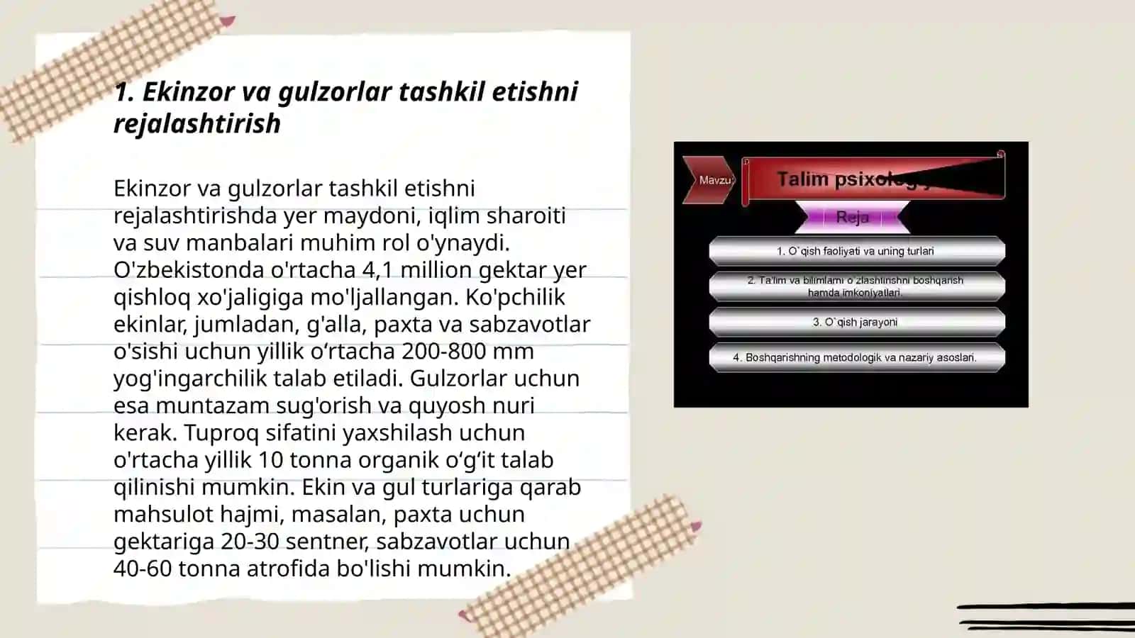 Ekinzor va gulzorlar tashkil etish metodikasi 3