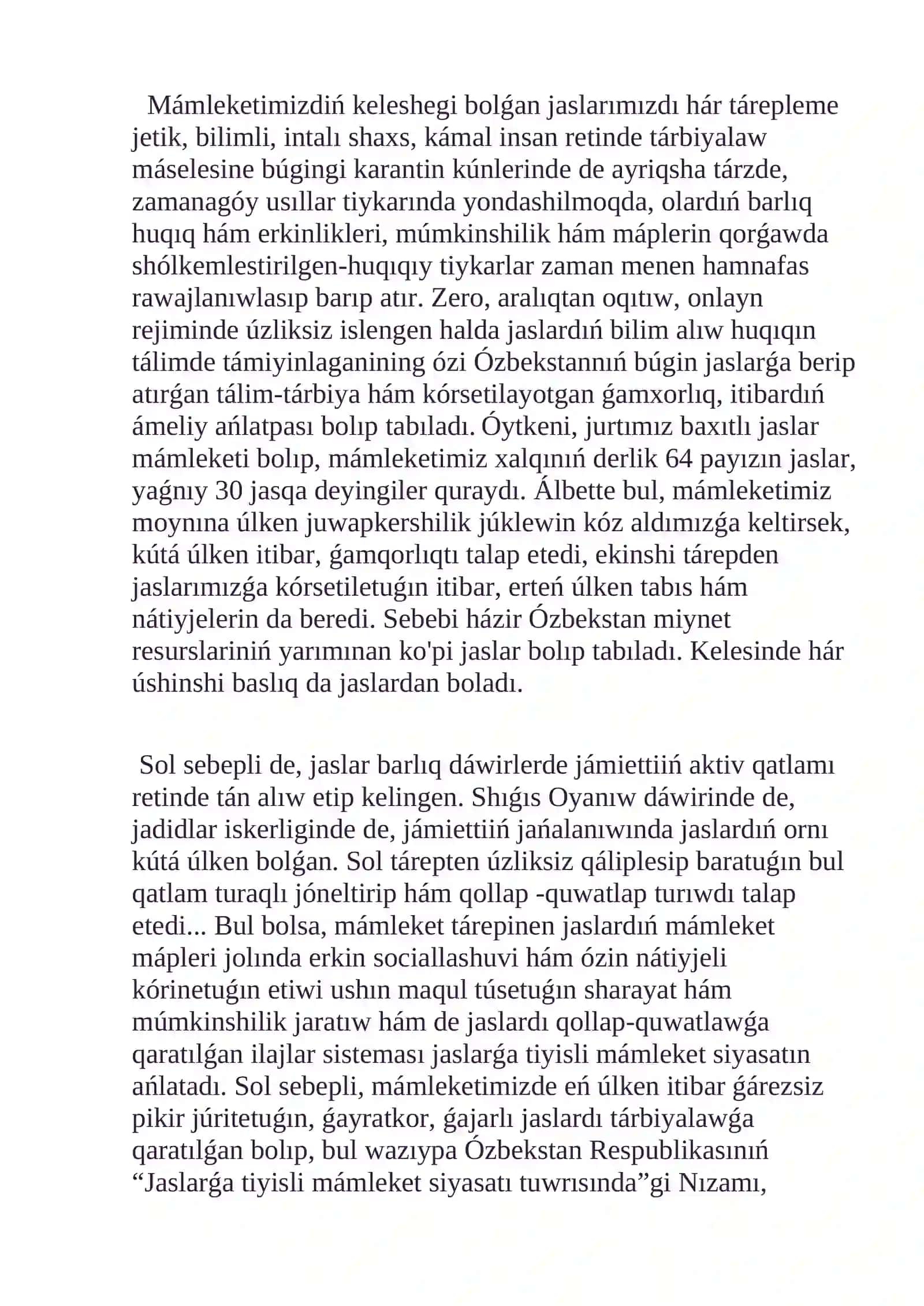 G’arezsizlik jillarinda elimizde jaslarg’a tiyisli ma’mleketlik Nizam shen’berinde a’melge asirilip atirg’an jumislar 3