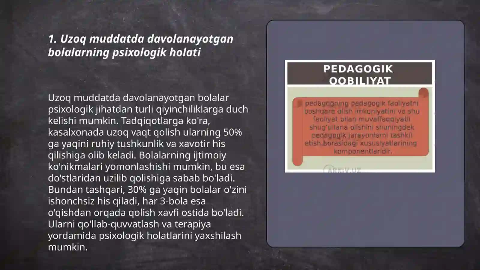 Uzoq muddatda davolanayotgan bolalarning psixologik pedagogik qollab quvvatlashta oʻqituvchi 3