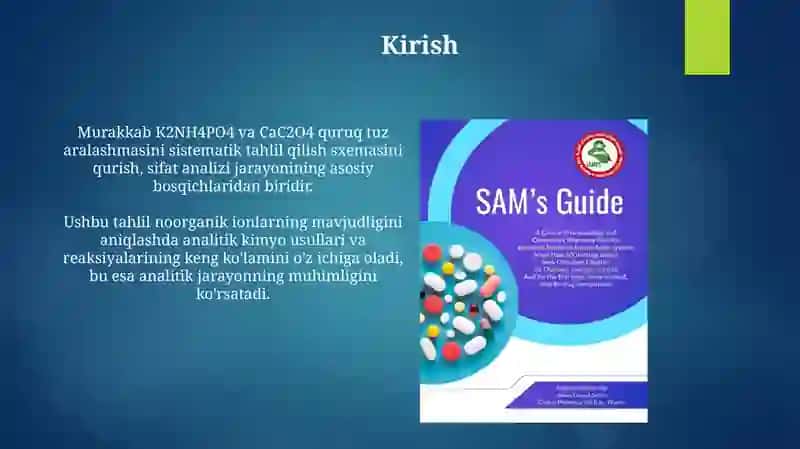 Murakkab K2NH4PO4 va CaC2O4 quruq tuz aralashmasi tizimli tahlil 3