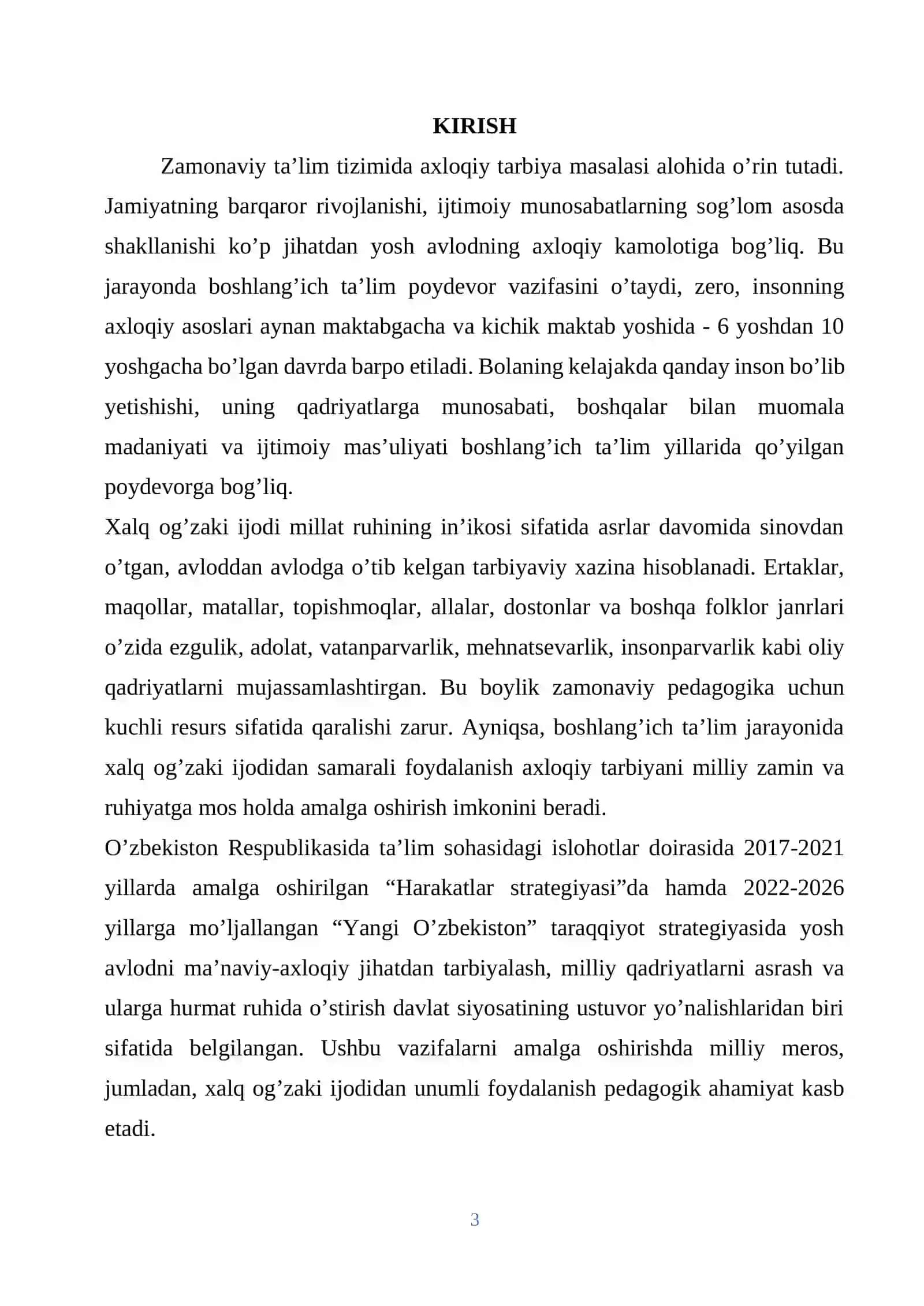 Boshlang’ich axloqiy ta’lim-tarbiya jarayonida xalq og’zaki ijodidan foydalanish. 3