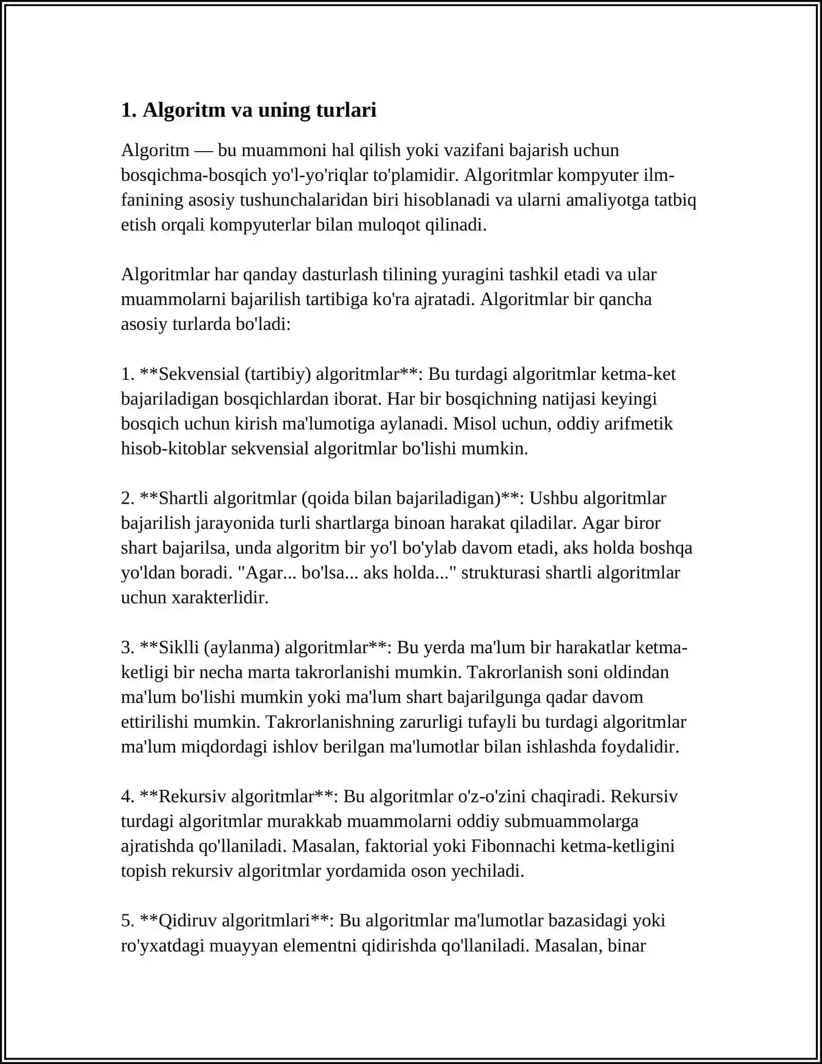 ALGORITMLASH USULLARI. DASTURLASHTIRISH TILLARI 3