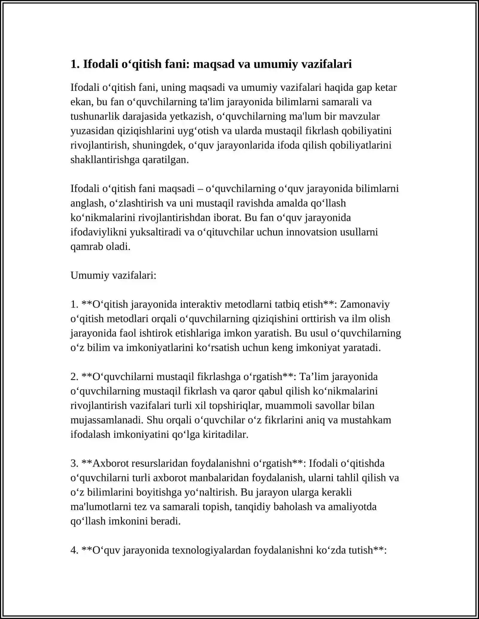 IFODALI O‘QITISH FANINING MAQSAD VA VAZIFALARI 3