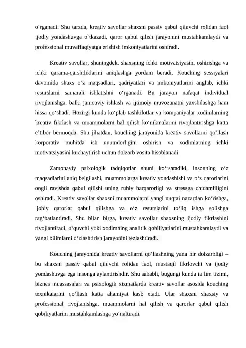 Kouching jarayonida kreativ savollar 3