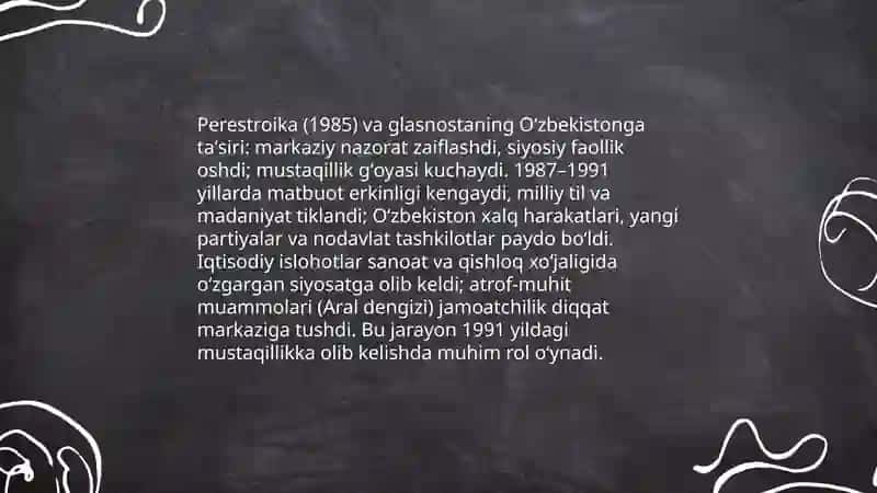 Mustaqillikka erishish arafasida Oʻzbekistondagi ijtimoiy-siyosiy jarayonlar 3