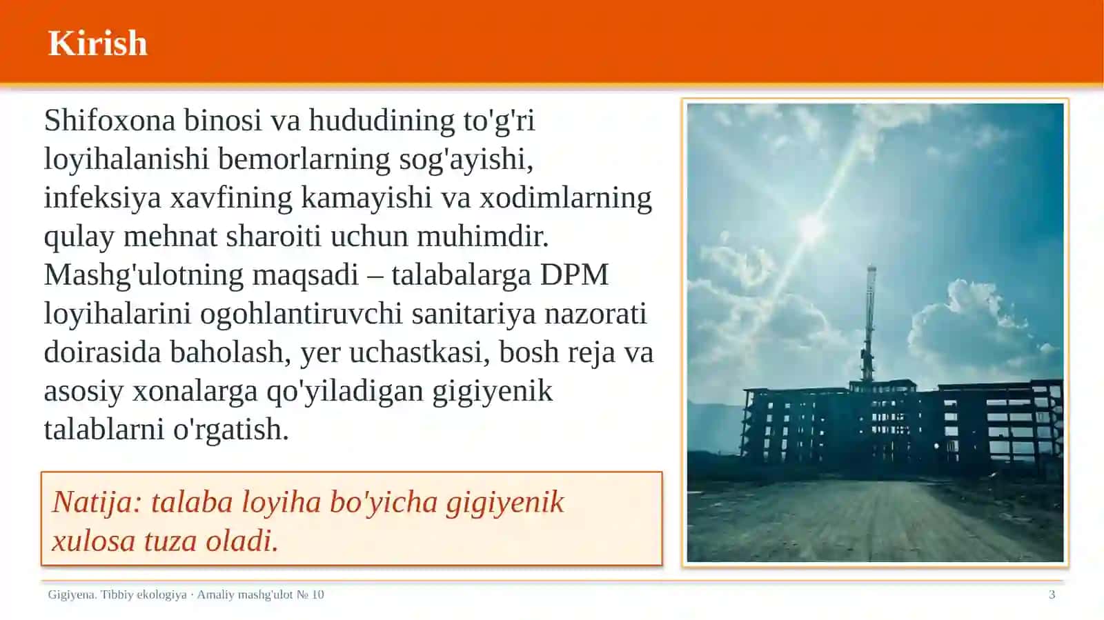 Gigiyena. Tibbiy ekologiya · Amaliy mashg'ulot № 10 3