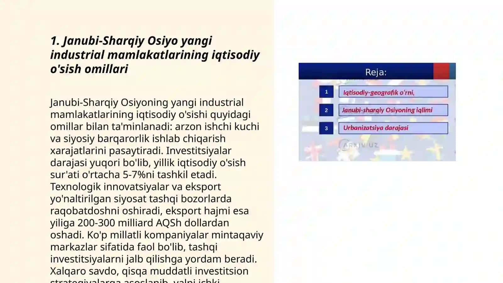 Janubi-Sharqiy Osiyo yangi industrial mamlakatlarida iqtisodiy rivojlanish muvaffaqiyatlari 3