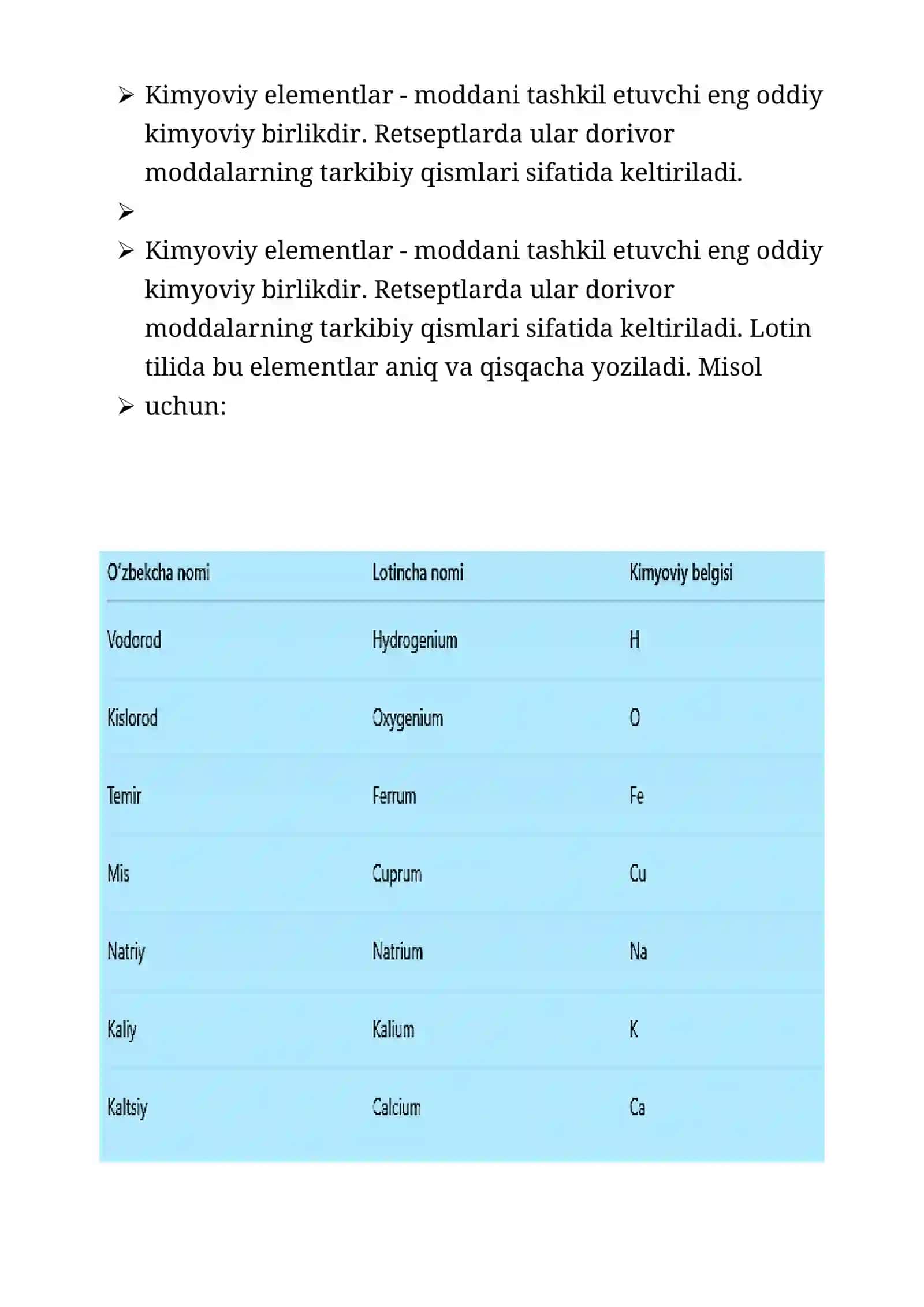 Retsepturada kimyoviy elementlar va kislotalar 3