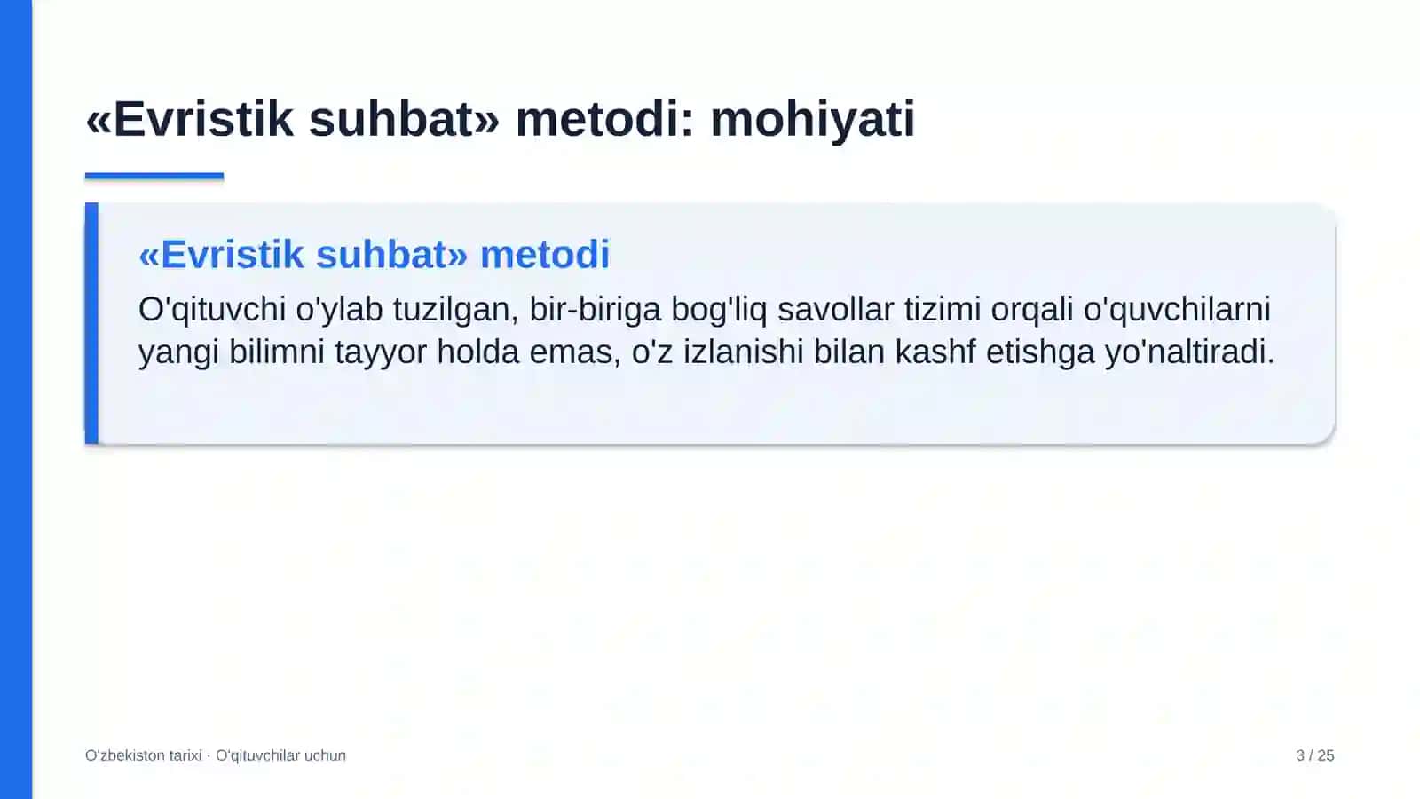 o'zbekiston tarixi darslarida evristik suhbat metodidan foydalanish 7054 3