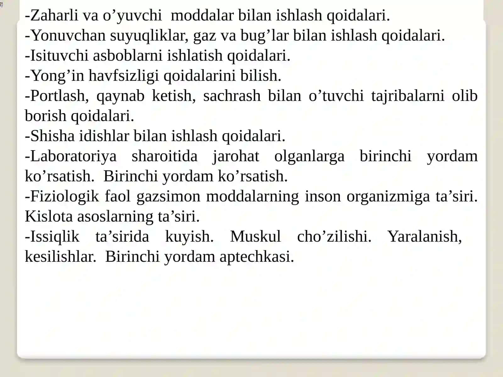 Kimyoviylaboraloiiyada texnika havfsizligini ta'minlash bo‘yichaumumiy informastiya 3