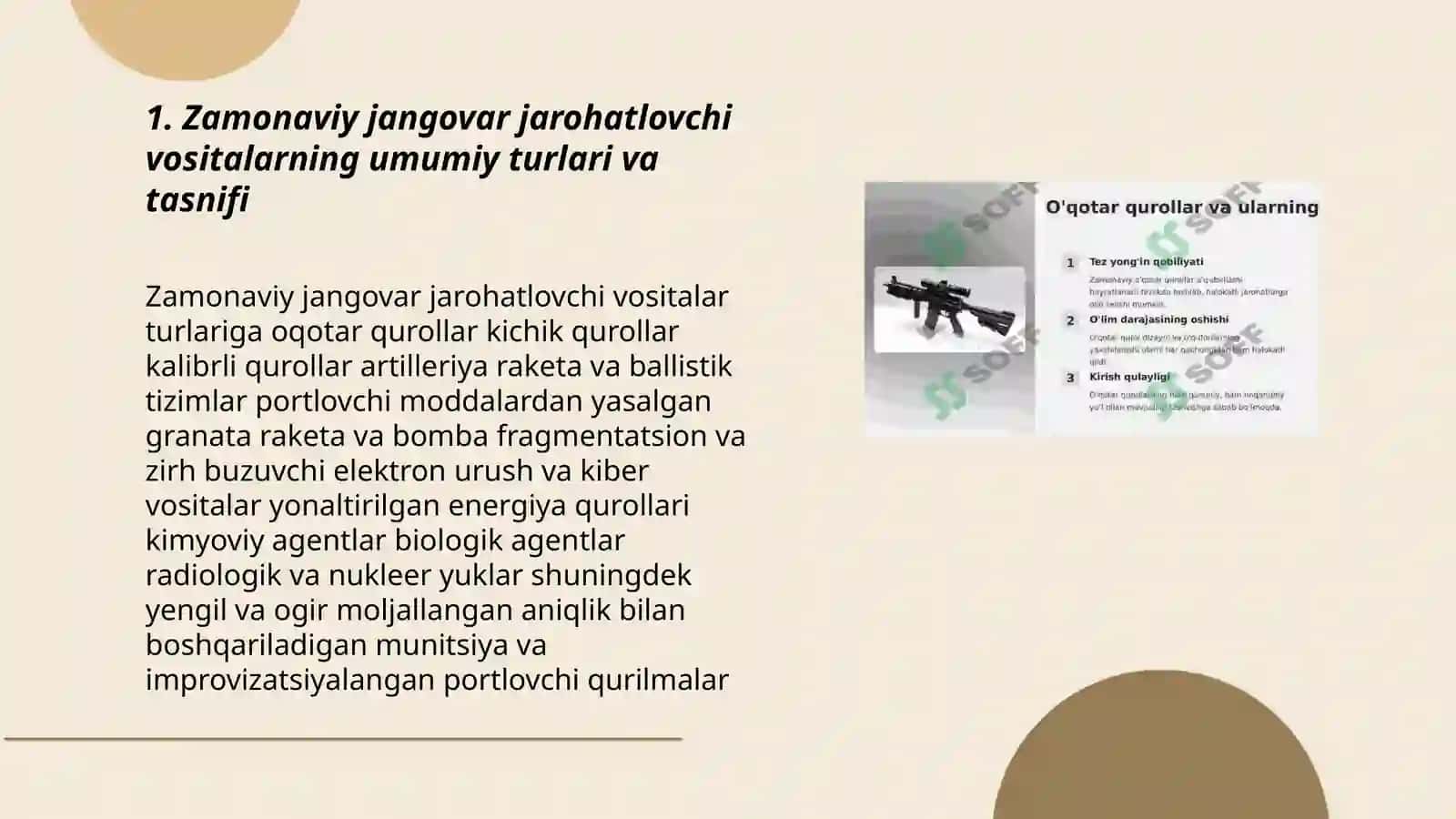 Zamonaviy Jangovar Jarohatlovchi Vositalarning Tavsifi 3