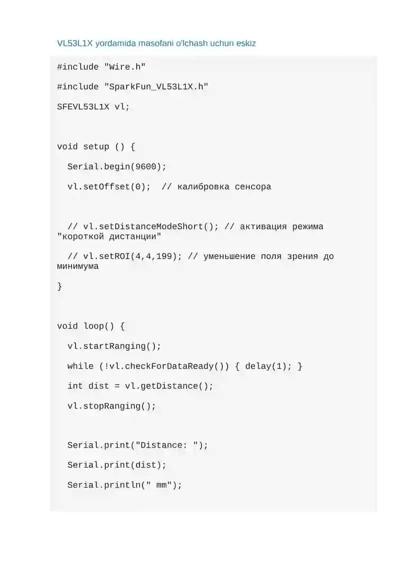 Arduino VL53L1X, VL53L0X lazerli masofa o'lchagich 3