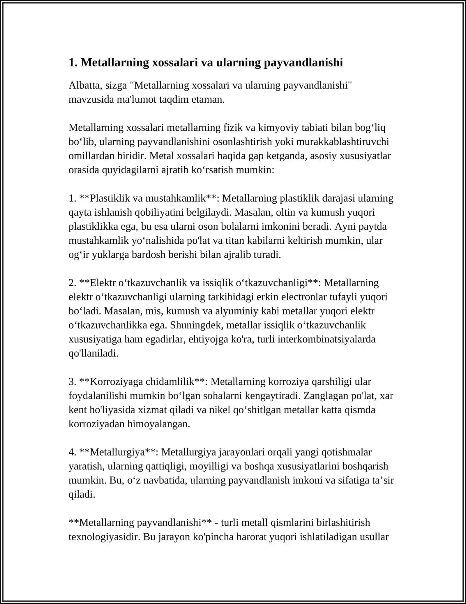 METALLARNI QOPLAMALI METALL ELEKTRODLAR BILAN ELEKTR YOY YORDAMIDA QIZDIRIB DASTAKI PAYVANDLAB AJRALMAYDIGAN BIRIKMALAR OLISH 3