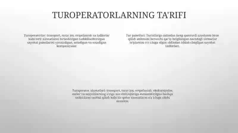 Turoperatorlarning Turpaketdagi Asosiy Va Qo’Shimcha Xizmat Mahsulotlarini O’Rganish 3