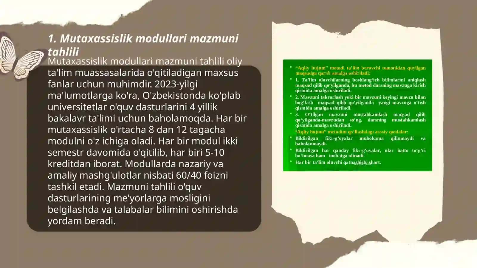 Mutaxassislik modullari oʻquv faoliyatini tashkil etish metodologiyasini 3
