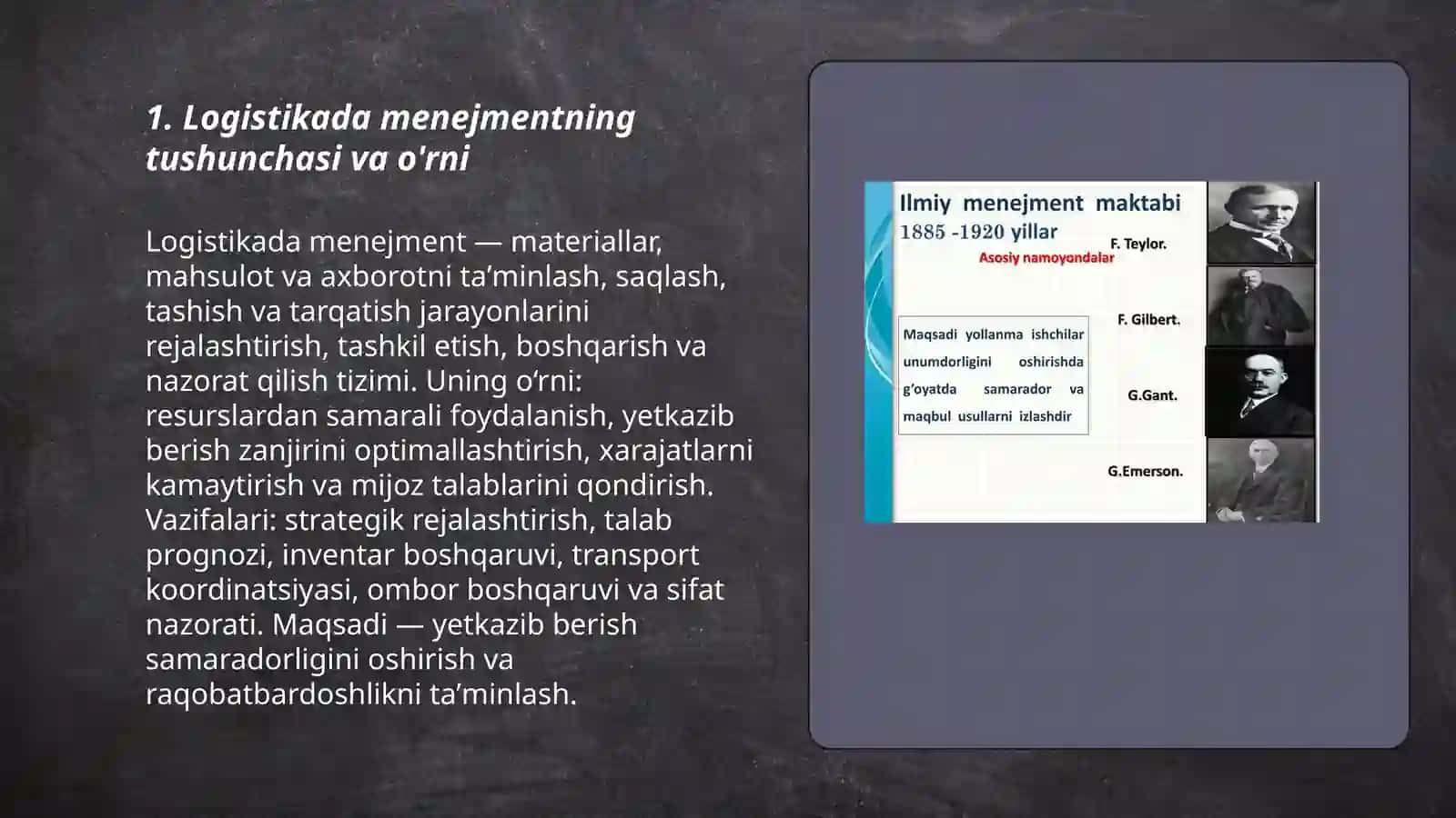 Logistikada menejmentning o'mi, maqsadi va funksiyalari 3