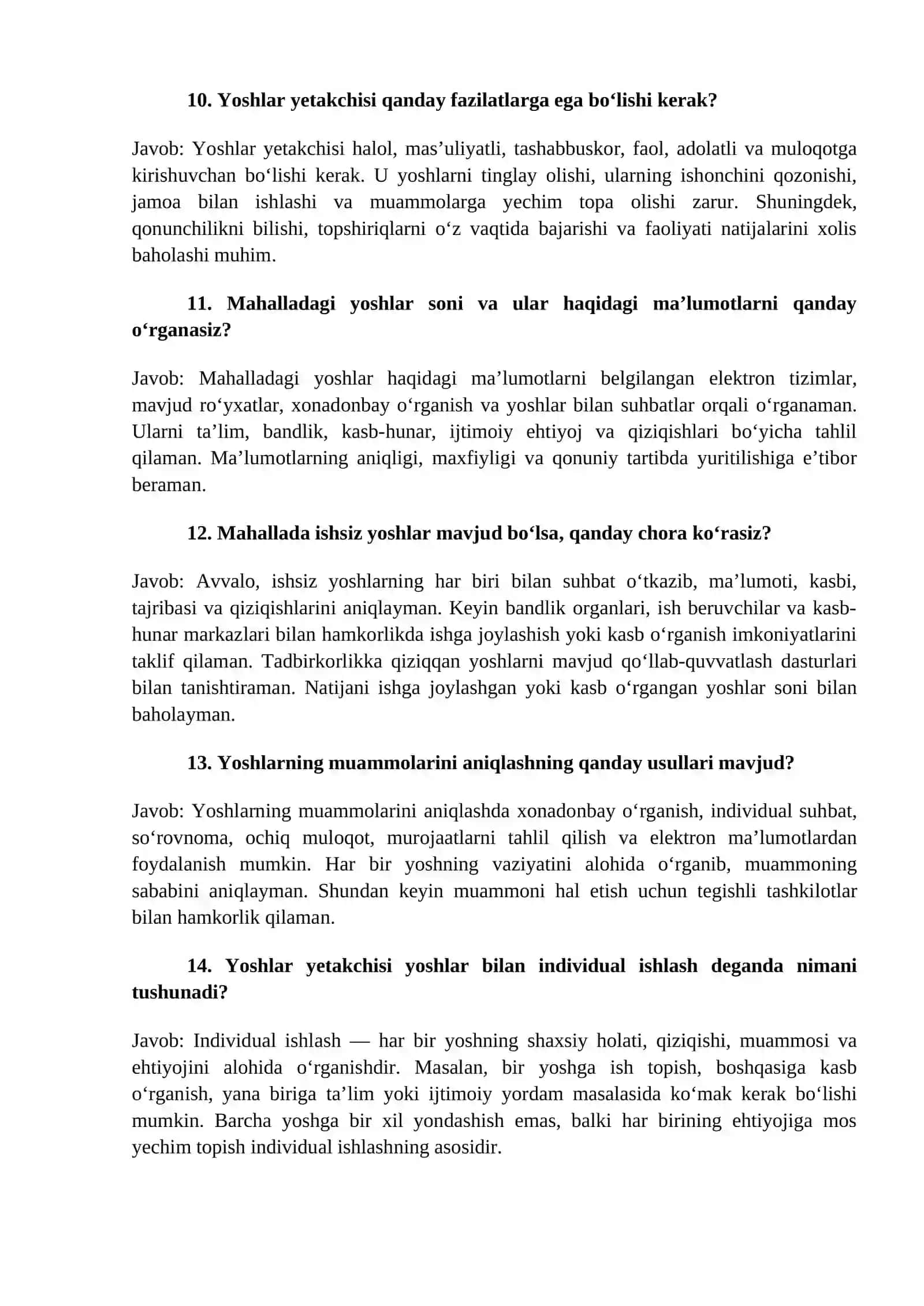 ARGOS 2026-YIL MAHALLA YOSHLAR YETAKCHISI SUHBAT SAVOLLARI VA JAVOBLARI 3